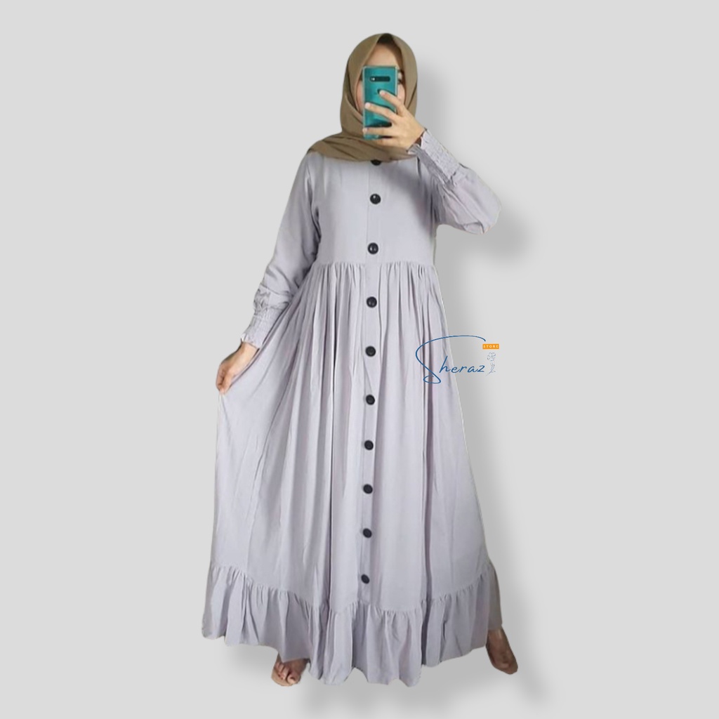 Baju Gamis Dress Polos Lebaran Wanita Remaja Jumbo Ld 120 130 140 Terbaru Kekinian TANIA DRESS-Grey