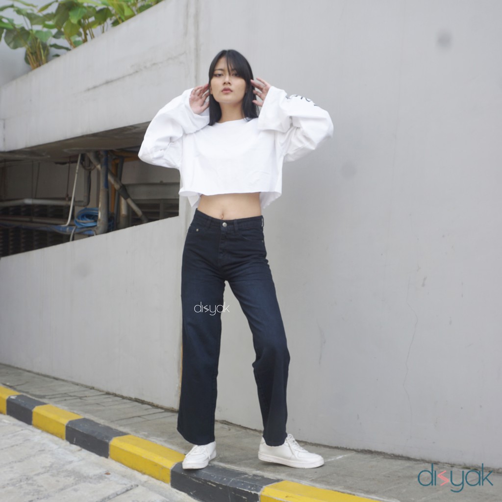 DISYAK - HighWaist Loose Jeans Black Spray 705-805