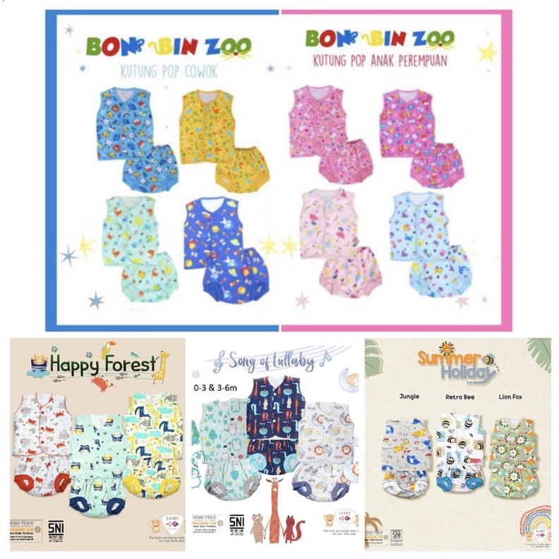 Libby / Bonbinzoo Setelan Baju Kutung Celana Pop Bayi Kancing Depan Newborn 0-3 3-6m  6-12m CBKS