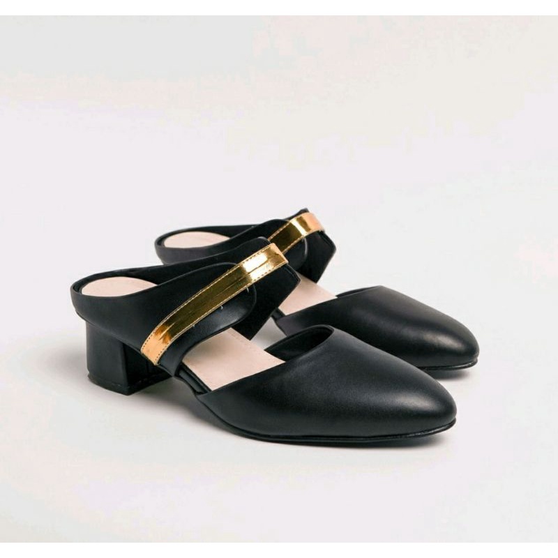 Bustong BIG SIZE 41-45 / Sendal Estrada Wanita JUMBO Hitam / Heels Hak 5cm Size Besar Sendal Formal, 42