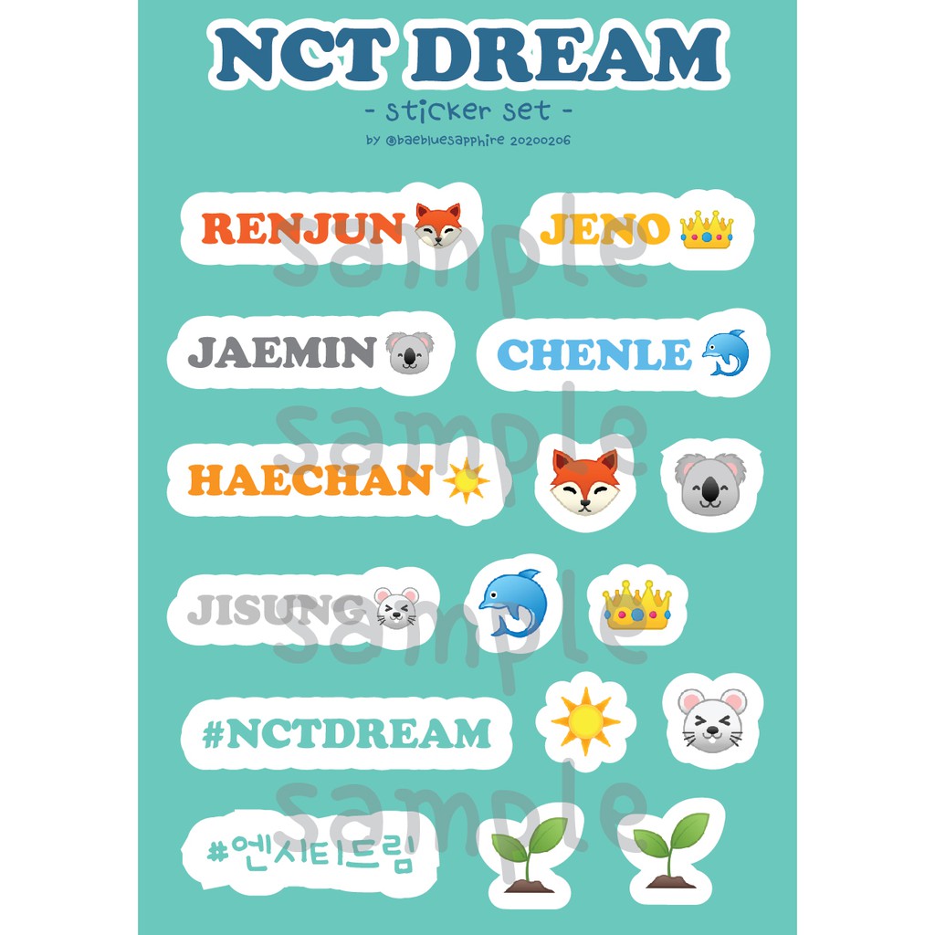 NCT DREAM Name Sticker Set (ukuran A6)