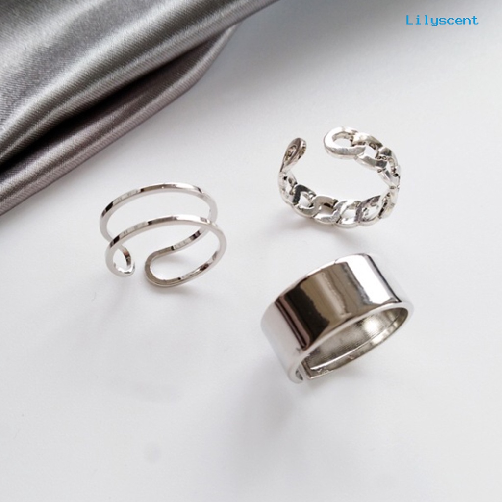 Ls 3Pcs / Set Cincin Model Terbuka Gaya Hip hop Adjustable Untuk Wanita