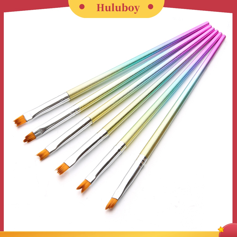 Huluboy Huluboy♡ 6pcs / Set Pen Brush Nail Art Gagang Warna-Warni Untuk Manicure DIY