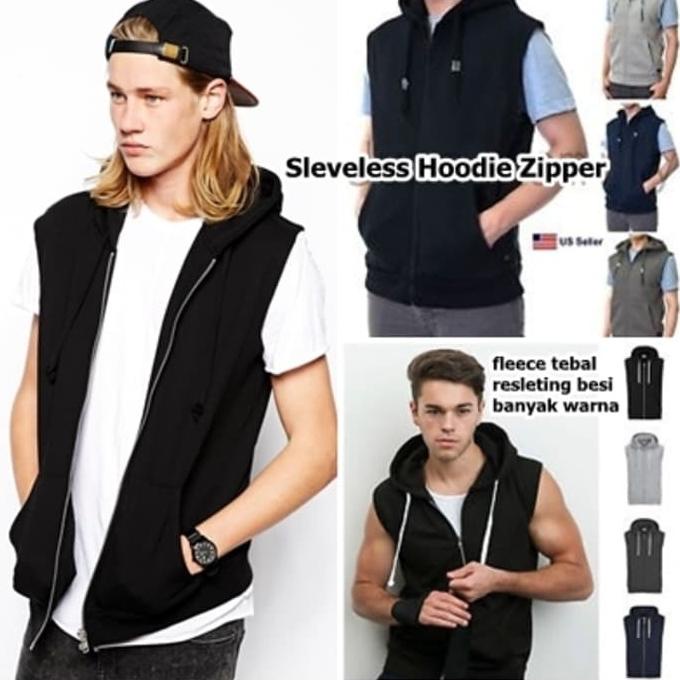 jaket buntung tanpa lengan rompi HOODIE ZIPPER POLOS