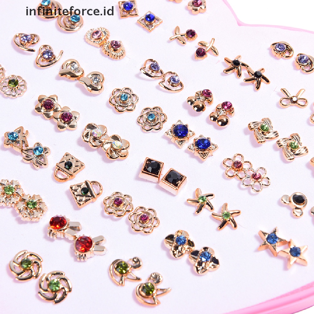 36 Pasang Anting Stud Kristal Diamante Bentuk Bunga Untuk Wanita