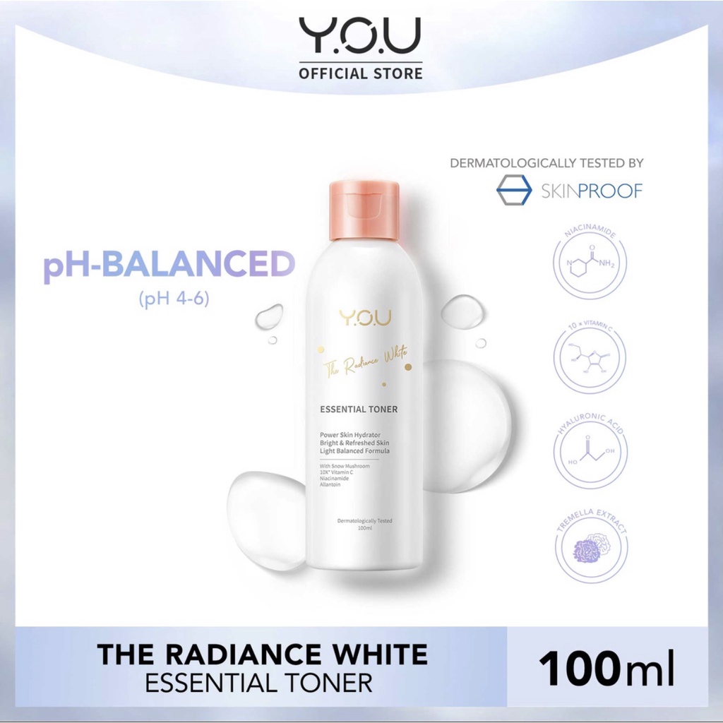 YOU Radiance White Essential Toner 100ml [Menenangkan, Menghidrasi &amp; Regenerasi Kulit] | Hydrate Toner