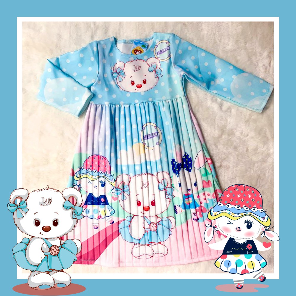 DRESS / GAMIS PLISKET ANAK BAHAN SCUBA PREMIUM IMPORT / MOTIF PRINTED KARAKTER / FULL PRINT BEAR