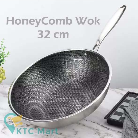 KTCmart - Wok Laba laba WoK HONEYCOMB Wajan Laba ANTI LENGKET Penggorengan Stainless Steel Fry Pan Stainless Steel