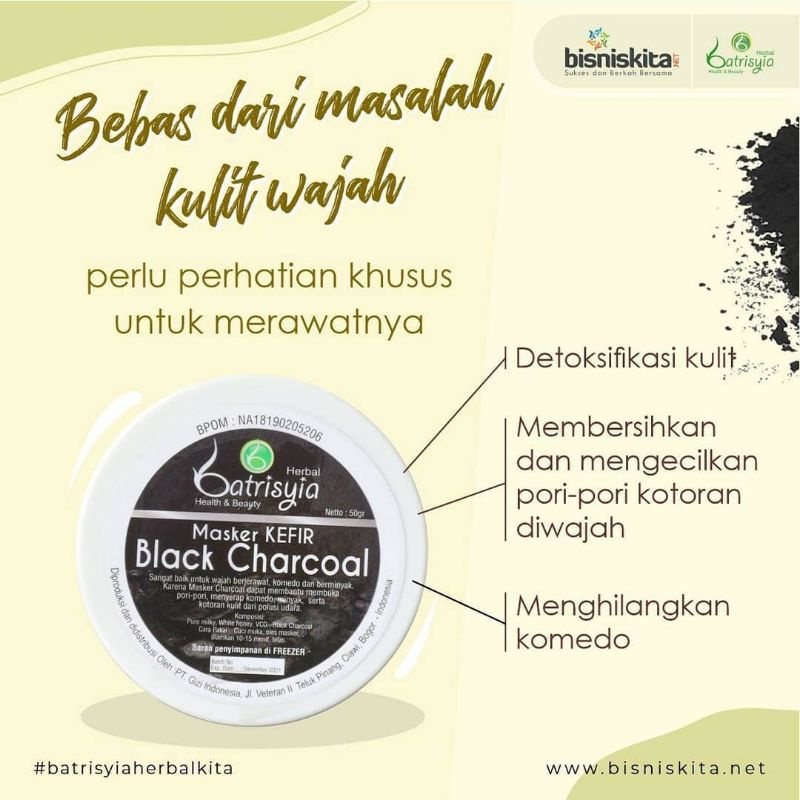 MASKER KEFIR CHARCOAL BATRISYIA/MAKER KOMEDO AMPUH/MASKER KOMEDO/MASKER KEFIR KOMEDO/MASKER KEFIR