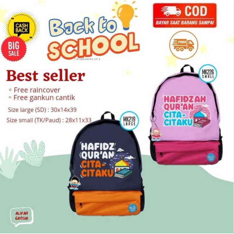 Moslem kids sale tas anak sekolah tas ransel couple paud TK sd   cewek cowok free pelindung hujan