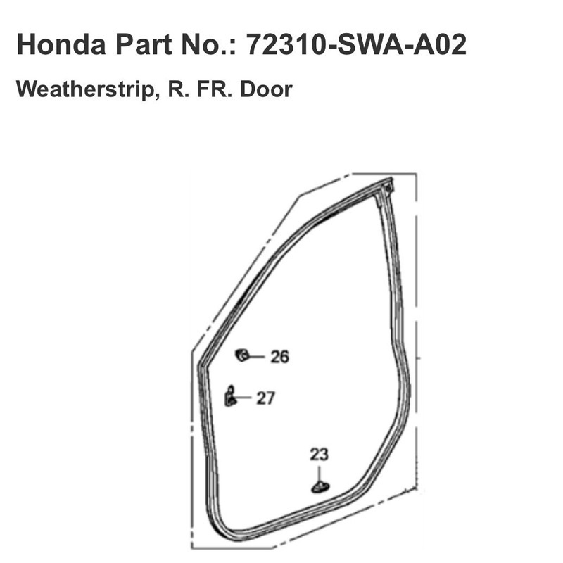 72310 / 72350 SWA Karet Balon Pintu Weatherstrip Door Depan Kanan / Kiri Honda CRV GEN 3 RE RE1 RE3 2007 2008 2009 2010 2011 2012