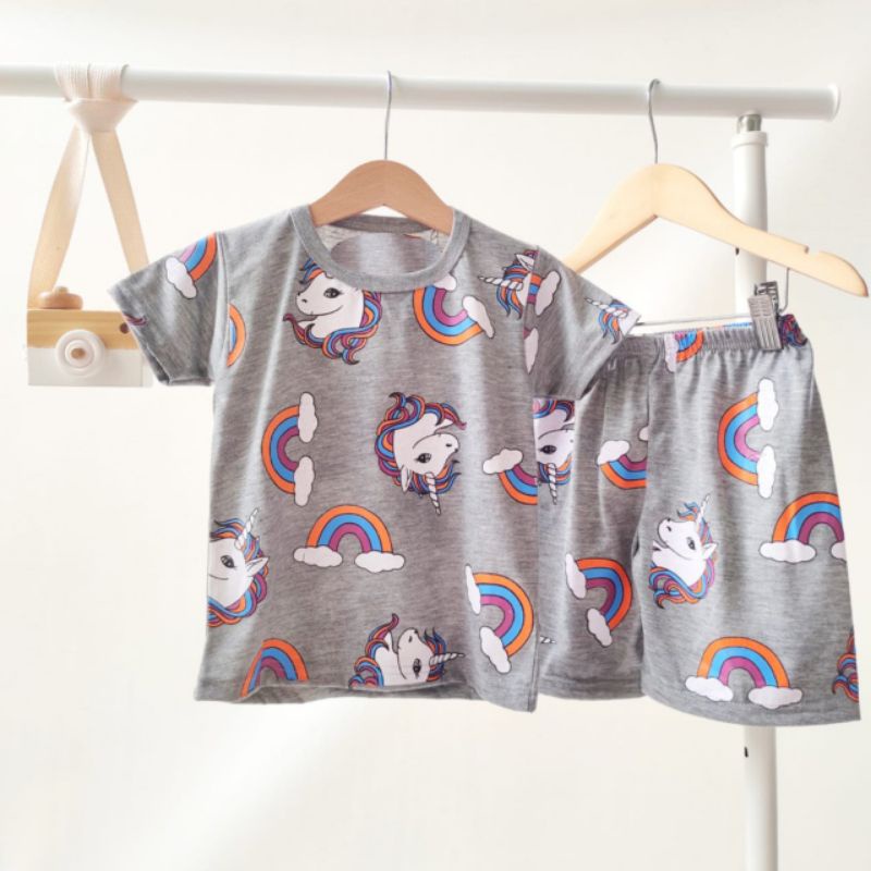 setelan anak perempuan motif kuda poni/setelan tidur anak perempuan/baju santai anak anak