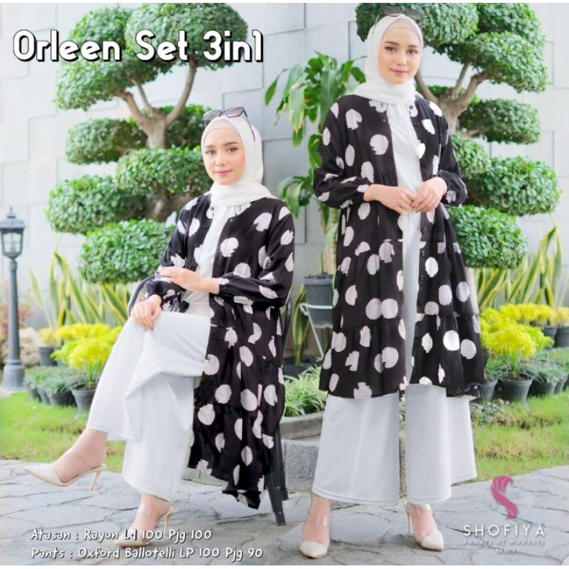 3 in 1 set long tunik long cardi inner celana pants setelan 3 in 1 Orleen Set Ori by Shofiya