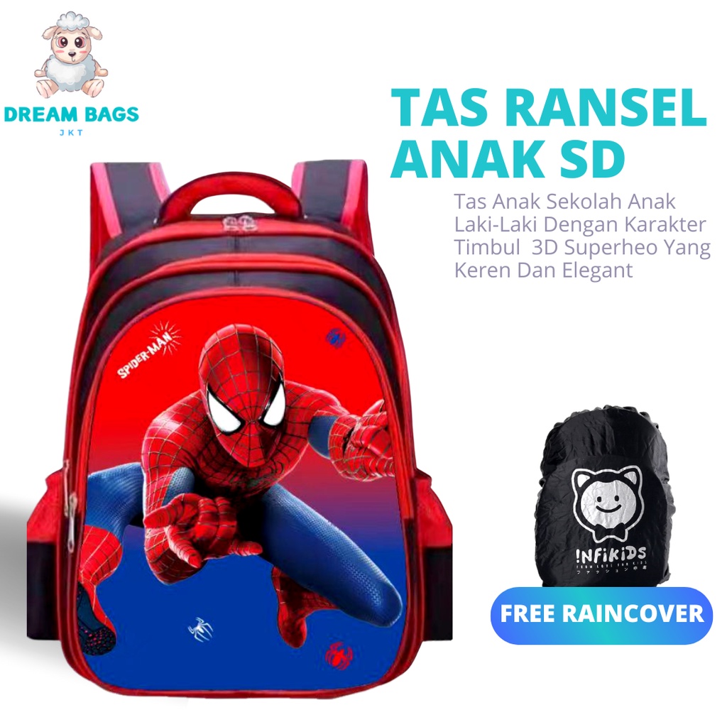 Tas Sekolah Karakter Superhero DB 6123 Size SD Tas Anak Import