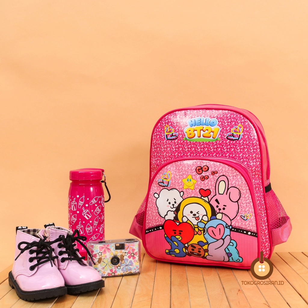 TOKOGROSIRAN.ID - TAS RANSEL ANAK PAUD KANTONG BOTOL MINUM TAS RANSEL ANAK SEKOLAH KARAKTER BTS BT21