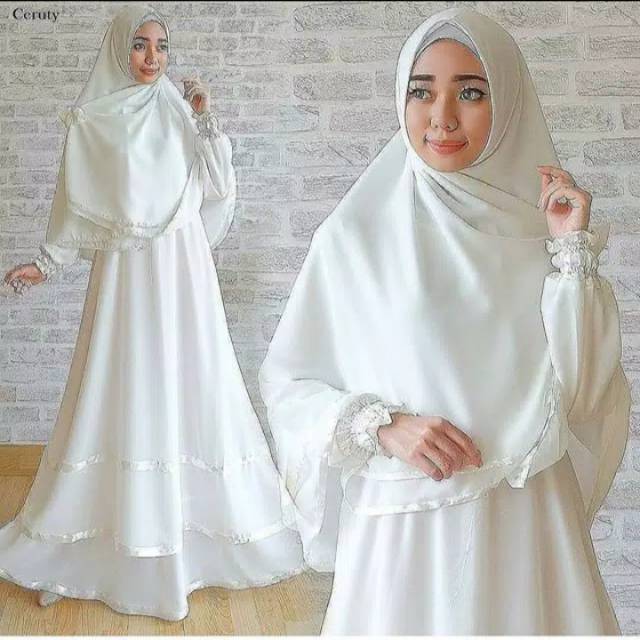 Baju Muslim Wanita Ns FC najibah gamis syar'i asdf putih benhur /baju muslim modis ,