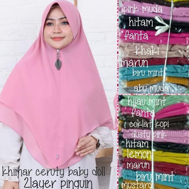 ⭐ DISKON  KHIMAR⭐ KHIMAR CERUTY BABYDOLL 2LAYER PINGUIN PET (GOOD CERUTY.FLOWY) ,HIJAB SYARII