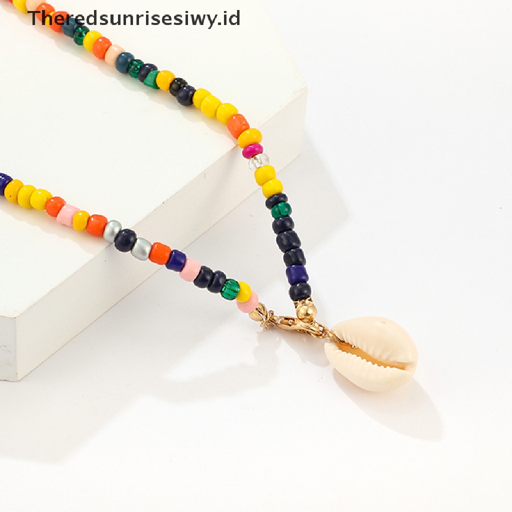 Kalung Choker Klavikula Lapisan Ganda Hias Manik-Manik Kerang Warna-Warni Gaya Boho Untuk Wanita