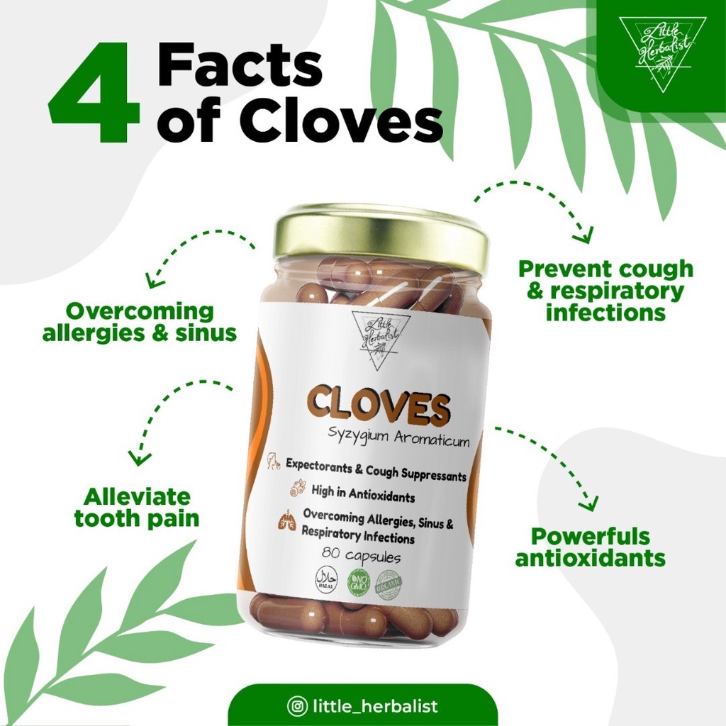 CLOVES KAPSUL UNTUK BATUK, DIARE, PERUT KEMBUNG, HERNIA, BAU MULUT - CLOVES CAPSULES - Isi 80 - Boto