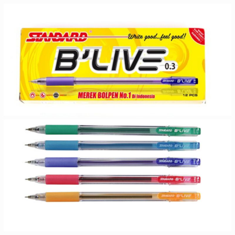

1 LSN / 12 PCS Pena Ballpen Pulpen STANDARD B'LIVE BLIVE 0.3mm