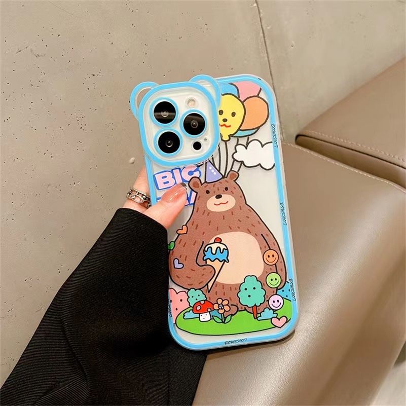 Soft Case Silikon Transparan Motif Beruang Untuk iPhone 13 12 11 Pro Max X Xr Xs Max SE 2020 8 7 6 6s Plus