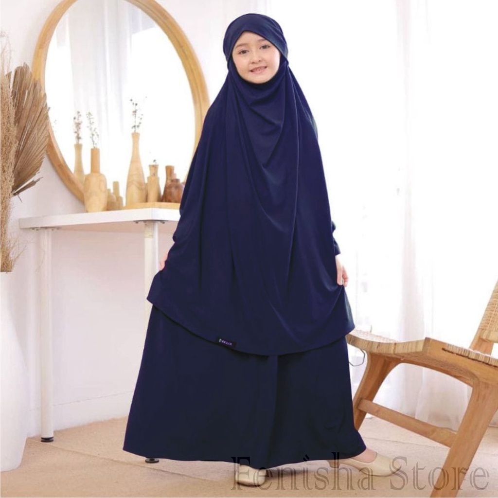 Qatimah kid’s Gamis Anak Muslimah French Khimar Usia 10-12 Tahun Matt. Jersey Premiun Bisa Bayar Ditempat COD