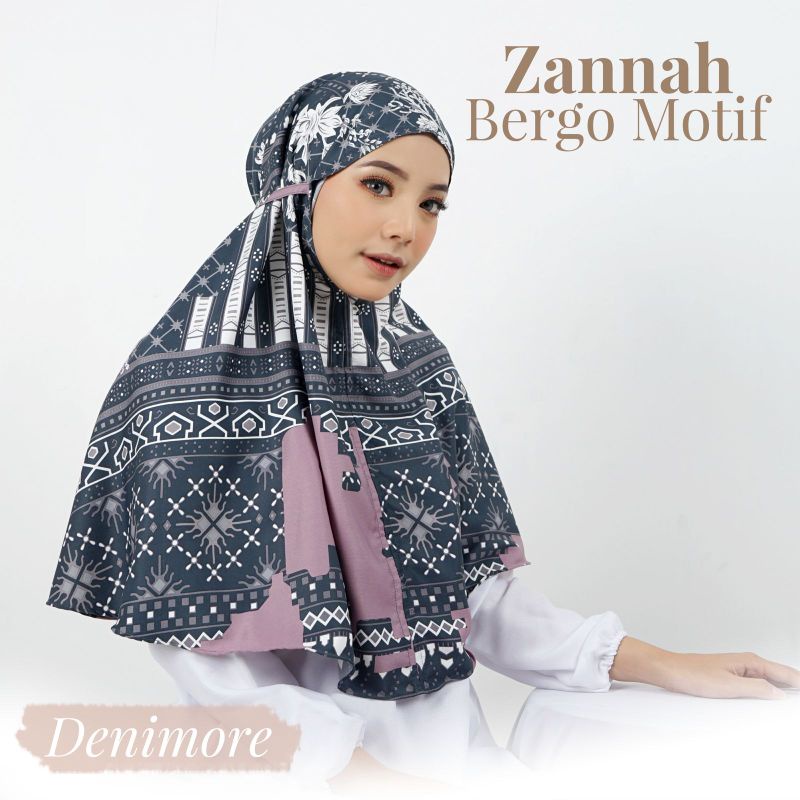 kerudung bergo motif/hijab instan motif/bergo premium bahan maxmara import/hijab sehari-hari-Denimore