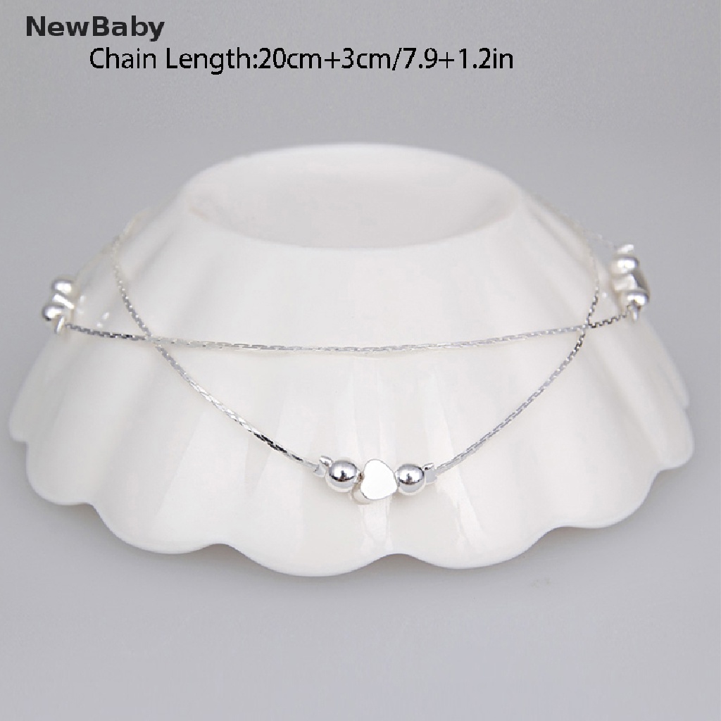 Newbaby Gelang Kaki Rantai Lapis Silver 925 Aksen Hati Untuk Wanitapantai