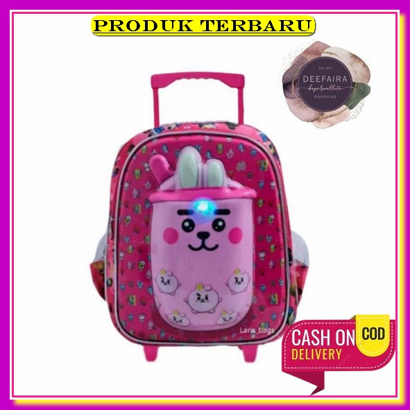 Ransel Troli Dorong Anak Cewek Gambar Barbie Pink Lucu Perempuan Murah Berkualitas Tas Gendong Tk Sd