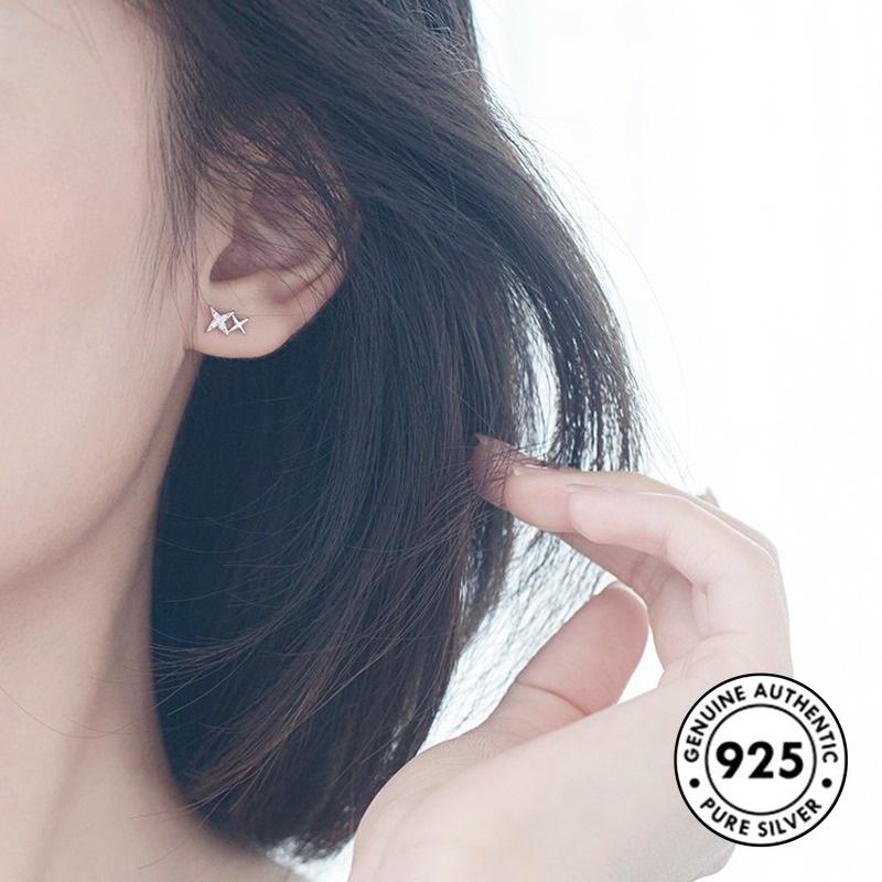 Anting Tusuk Motif Bintang Hias Berlian Imitasi Simple Untuk Wanita