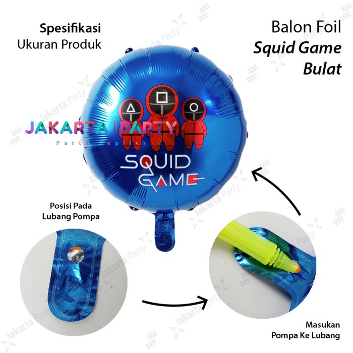 Balon Foil Bulat Squid Game Biru / Balon Karakter Bulat