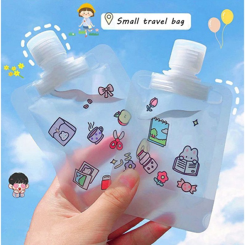 Travel Pouch Transparan Korea Lucu / Botol Reffil Sabun / Botol Reffil Kawaii Lucu