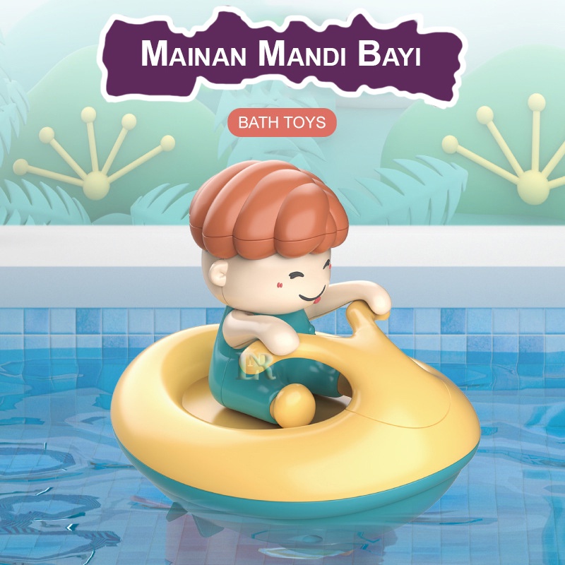 Mainan Peneman Mandi atau Berenang Bayi Bentuk Hewan Lucu dan Perahu Surf-Boat Ditekan Sembur Air  Mainan Edukasi Bayi Balita Agar Tidak Takut Mandi