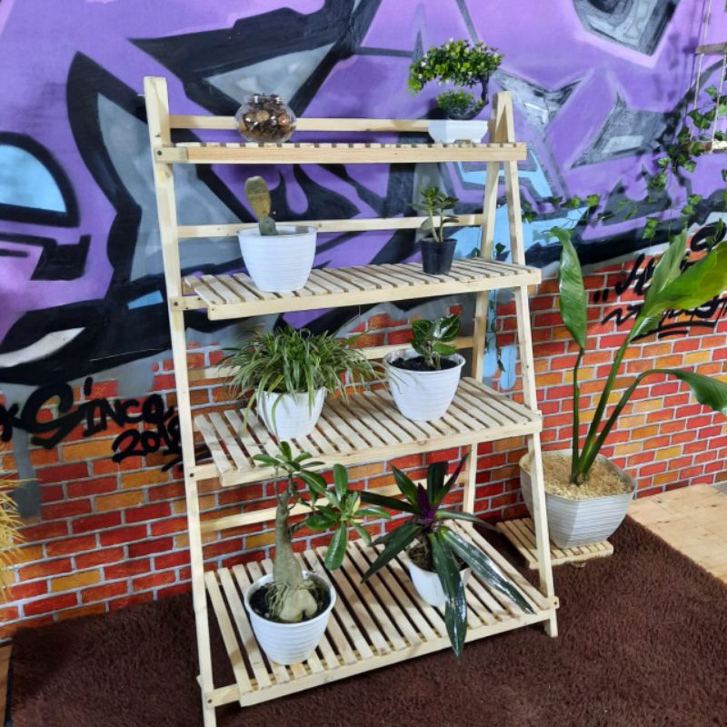 Rak lipat kayu Rak lipat tanaman 4 susun Rak display toko