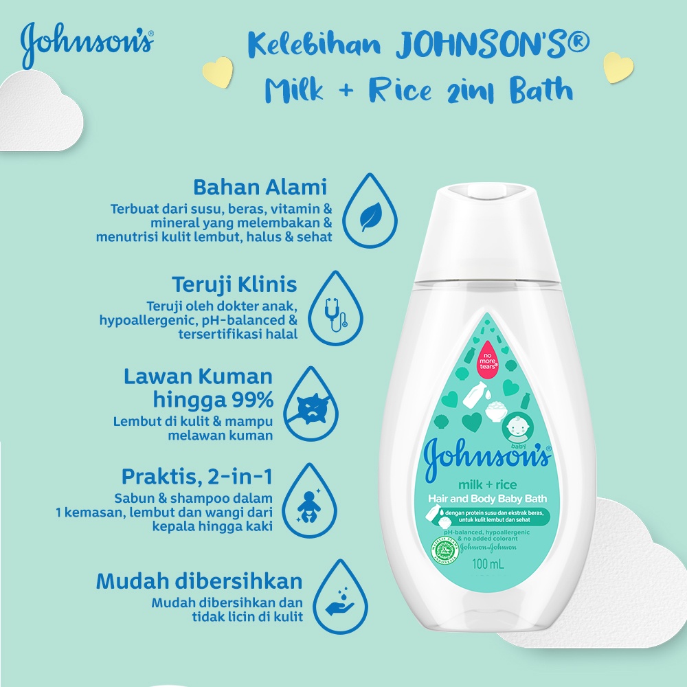 JOHNSON'S Milk + Rice Hair &amp; Body Baby Bath - Sabun Bayi 2in1