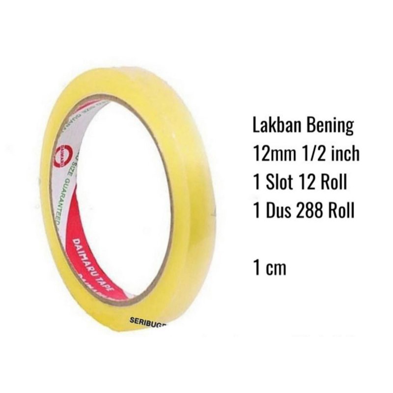 

Lakban Bening 1/2 Inch 1Cm 12Mm Isolasi Selotip 1 Slop Slot 12 Roll