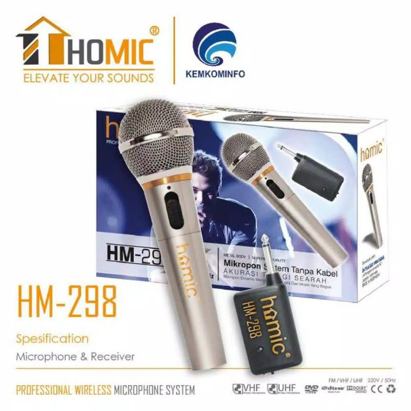 MICROPHONE SINGLE WIRELESS HOMIC HM 298 ( MIC BAHAN MENTAL ) - MIC Wireless HOMIC HM 298//MIC KARAOKE//MIC WIRELESS//MIC SALON AKTIF