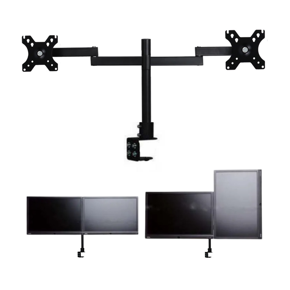 DSupport Table Mount Dual Arm TV Bracket Monitor 100x100 Pitch 14-27 Inch - XD50 - Black