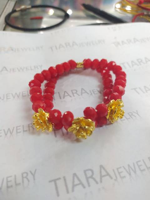 Gelang kristal variasi mawar lapis emas