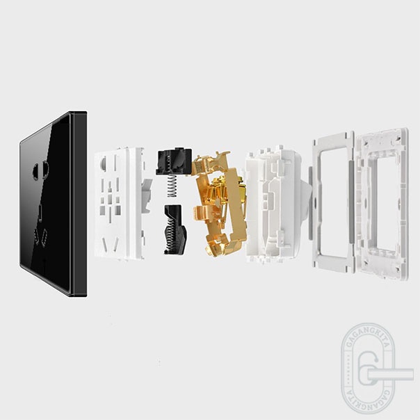 Soket saklar dinding SHINY BLACK PREMIUM, hitam mengkilat 1/2/3 Gang 1 Arah Halus, terang, gelap, bermutu tinggi, bermutu tinggi