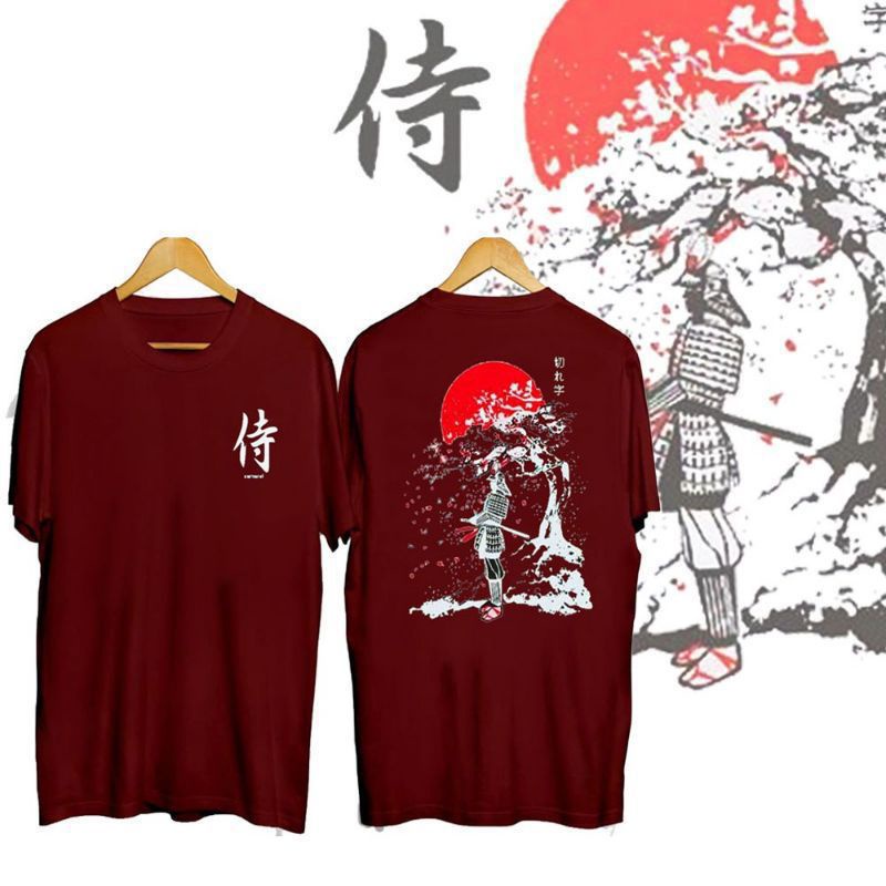 KAOS SAMURAI JEPANG/ATASAN PRIA WANITA/KAOS/KAOS DSAIN JEPANG-SAMURAI POHON MAROON