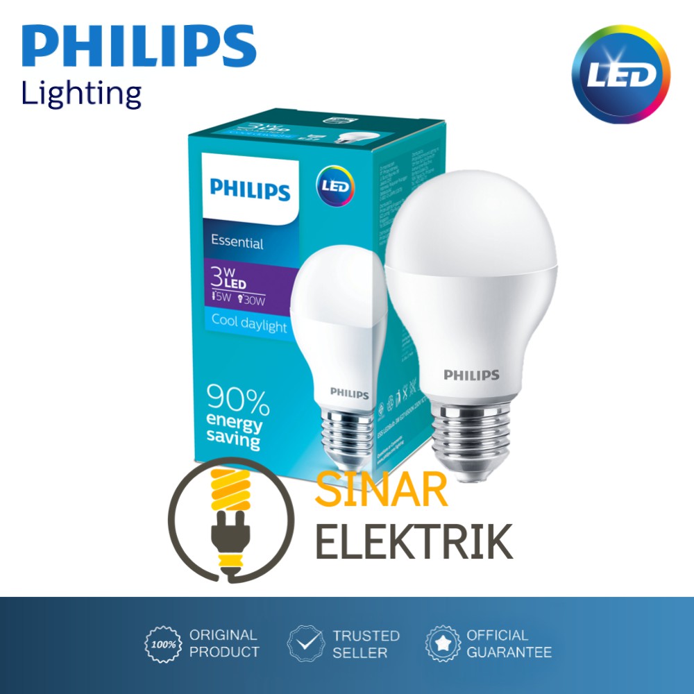 Lampu LED Philips Essential 3 Watt Putih - Bohlam LED Bulb 3W W Wat 3Watt Murah Original Garansi