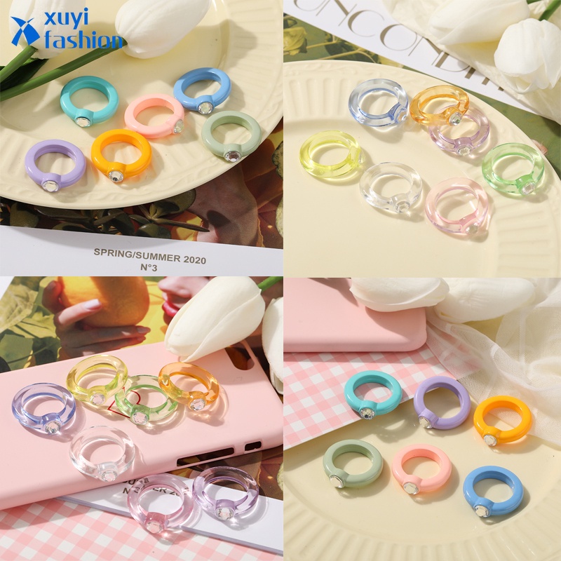 Cincin Bahan Resin Akrilik Jelly Warna-Warni Gaya Korea Untuk Wanita