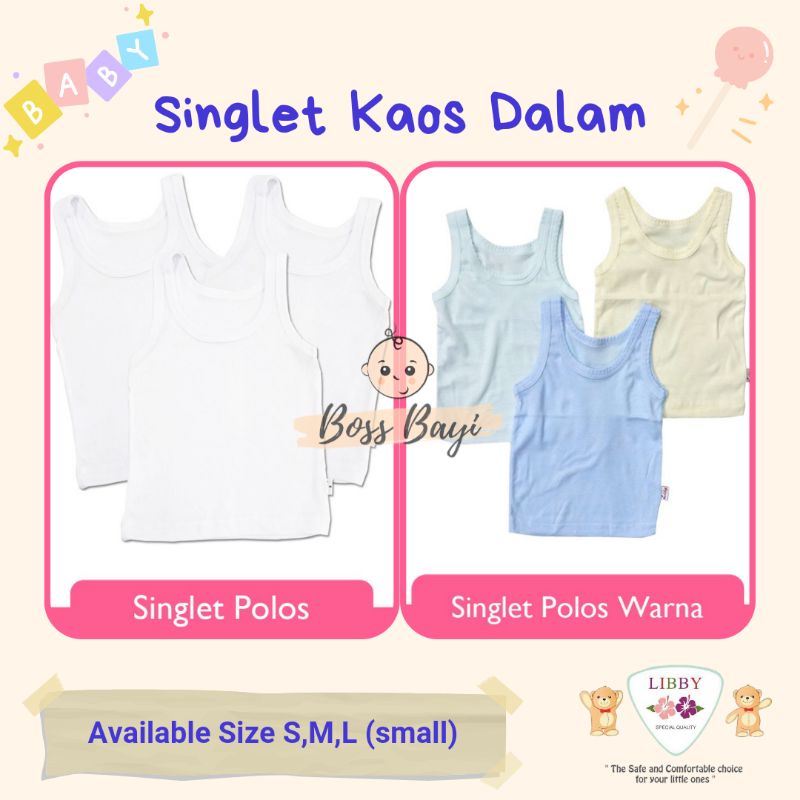 LIBBY - Singlet Kaos Dalam Putih / Warna Polos set 3pcs size SML Kecil