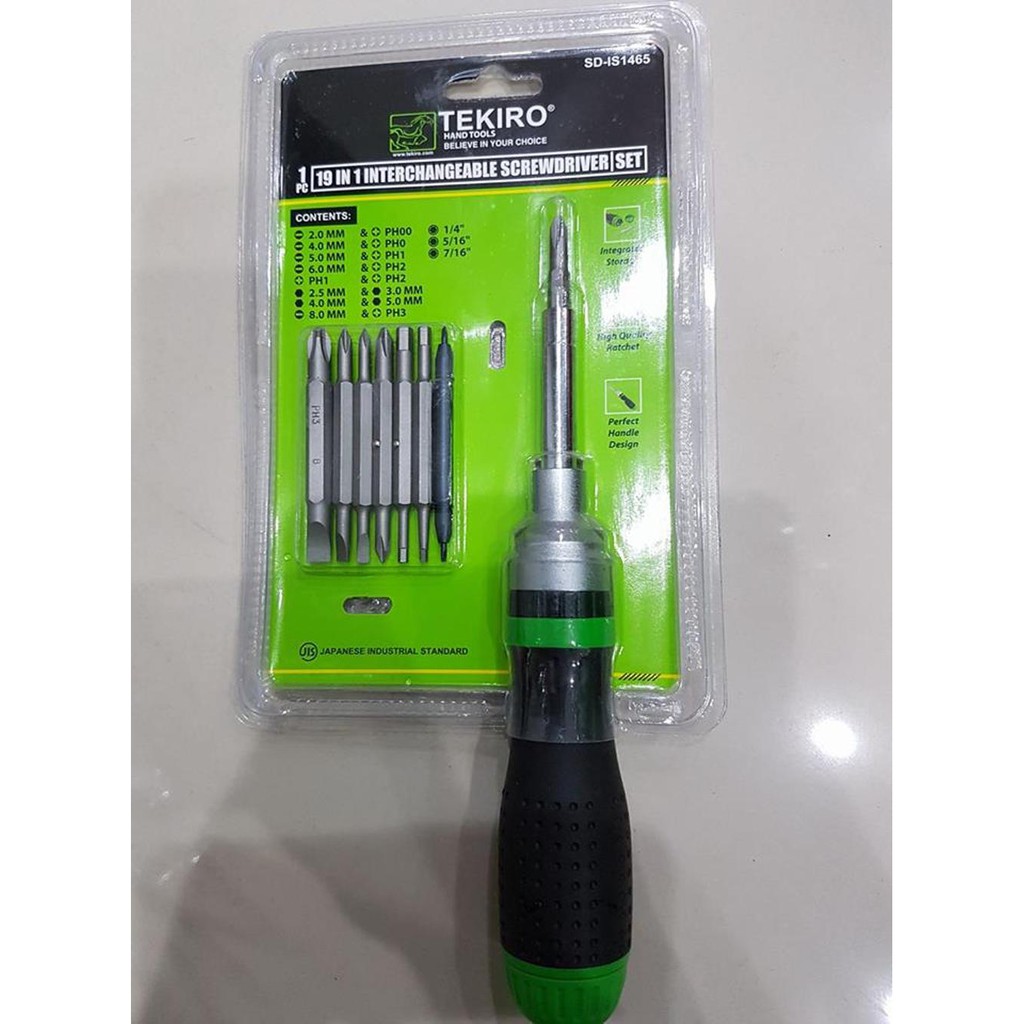 OBENG SET 19 IN 1 PLUS MINUS GAGANG KARET TEKIRO INTERCHANGEABLE ...