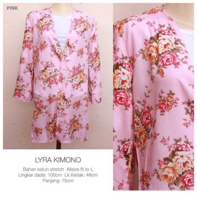 Lyra floral kimono - outer motif bunga pastel bahan katun rayon