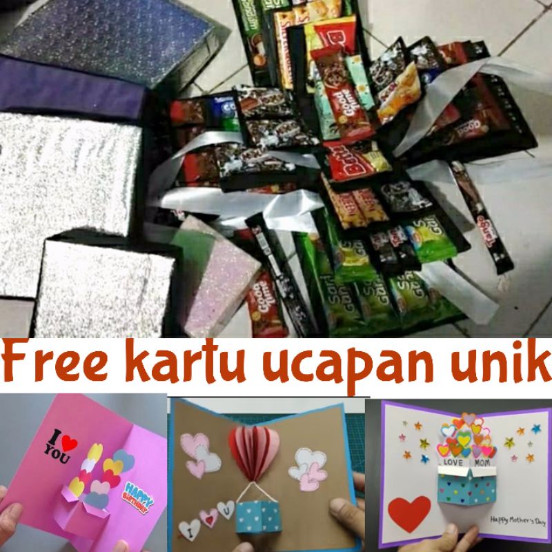 BOX EXPLOSION SNACK free kartu ucapan unik ulang tahun anak wisuda