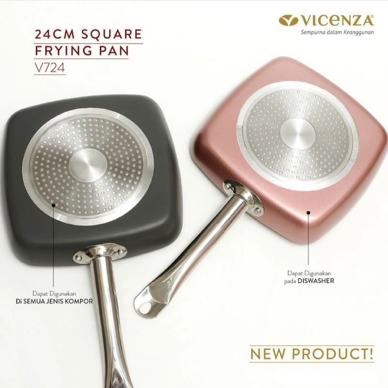 Vicenza Wajan Kotak Anti Lengket bahan Keramik 1 pcs 24 cm V724 Rose Gold/Grey