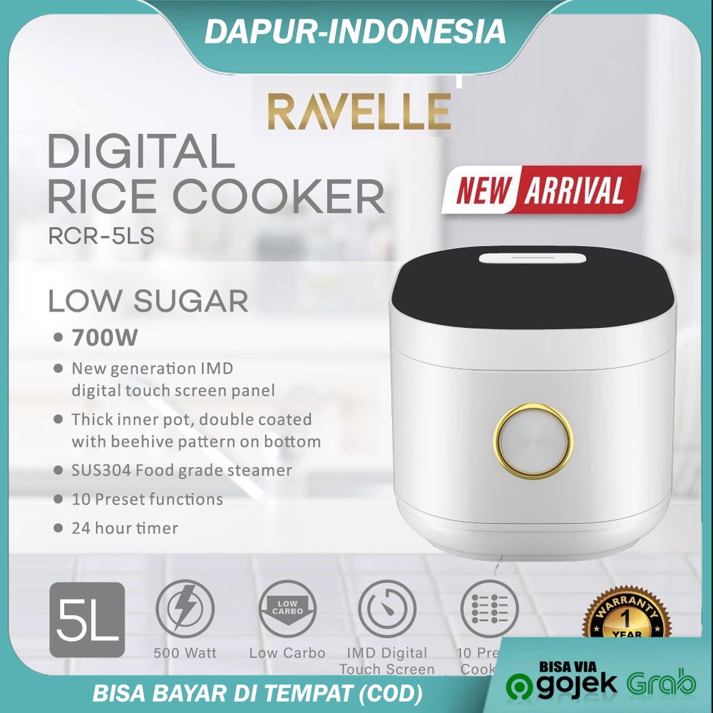 Ravelle RCR-5LS Smart Digital Rice Cooker Low Carbo 5L NEW
