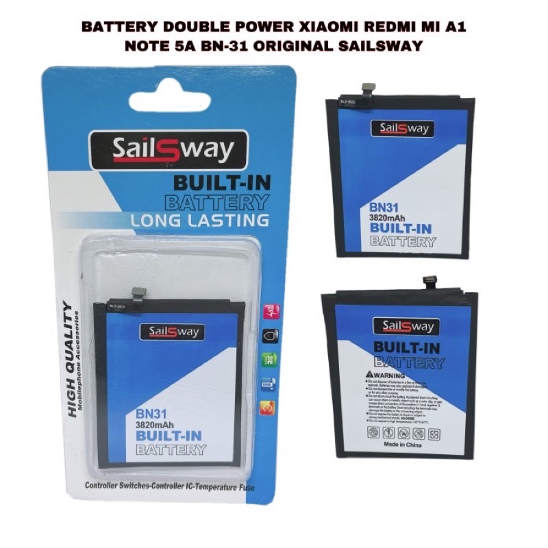 BATTERY DOUBLE POWER XIAOMI REDMI NOTE 5A BN-31 ORIGINAL SAILSWAY